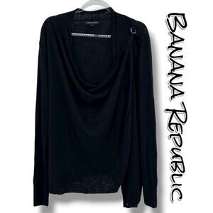 Banana Republic Black Drape Front Linen Blend  Lightweight Sweater Womens XL